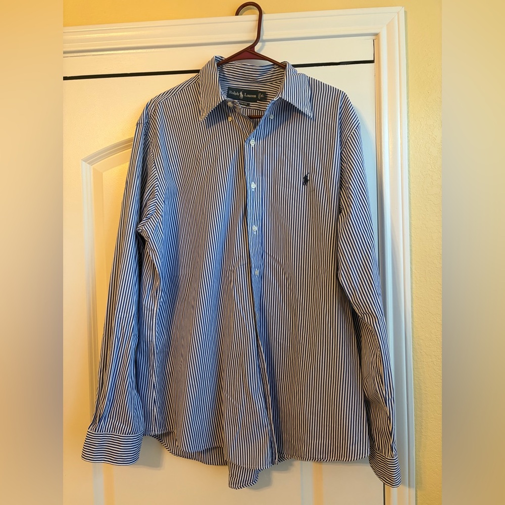 Men's Blue Striped Polo Shirt XL